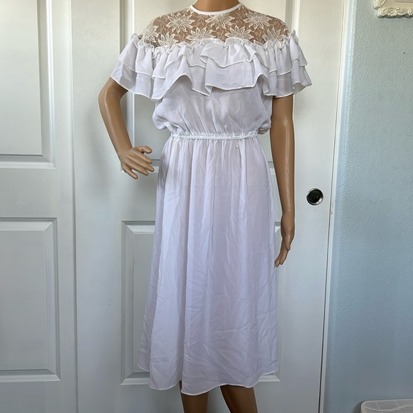 Dresses & Skirts - Vtg 60s 70s white lace semi sheer flirty dress by Billie Jack for HER size S